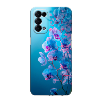 Силиконовый чехол на OPPO Reno5 с принтом голубые орхидеи Силиконовый чехол на OPPO Reno5 с принтом голубые орхидеи