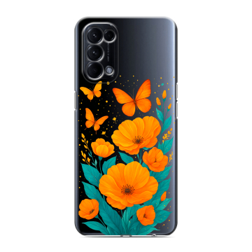 Силиконовый чехол на OPPO Reno5 с принтом цветы бабочки Силиконовый чехол на OPPO Reno5 с принтом цветы бабочки