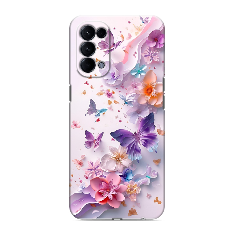Силиконовый противоударный чехол на OPPO Reno5 с принтом цветы бабочки Силиконовый противоударный чехол на OPPO Reno5 с принтом цветы бабочки