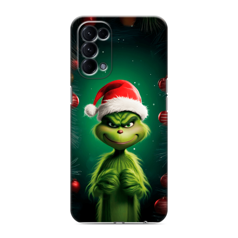 Силиконовый противоударный чехол на OPPO Reno5 с принтом Гринч Новый год Рождество Силиконовый противоударный чехол на OPPO Reno5 с принтом Гринч Новый год Рождество