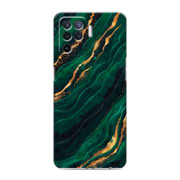 Силиконовый чехол на OPPO Reno5 Lite с принтом Мрамор зеленое золото Силиконовый чехол на OPPO Reno5 Lite с принтом Мрамор зеленое золото