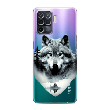 Силиконовый чехол на OPPO Reno5 Lite с принтом Волк в лесу Силиконовый чехол на OPPO Reno5 Lite с принтом Волк в лесу