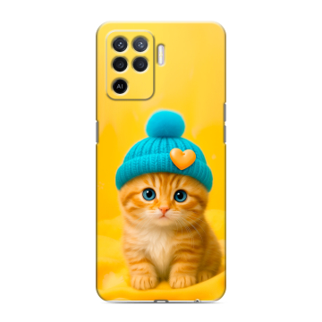 Силиконовый чехол на OPPO Reno5 Lite с принтом Котенок в шапке Силиконовый чехол на OPPO Reno5 Lite с принтом Котенок в шапке