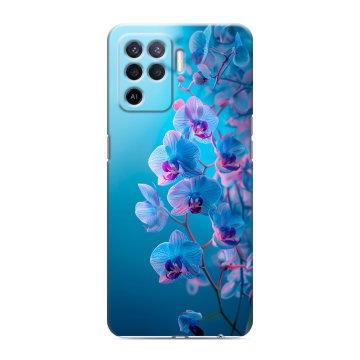 Силиконовый чехол на OPPO Reno5 Lite с принтом голубые орхидеи Силиконовый чехол на OPPO Reno5 Lite с принтом голубые орхидеи