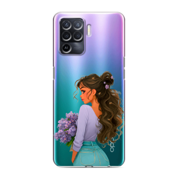 Силиконовый чехол на OPPO Reno5 Lite с принтом девушка цветы Силиконовый чехол на OPPO Reno5 Lite с принтом девушка цветы