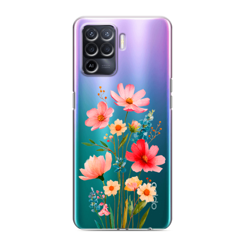Силиконовый противоударный чехол на OPPO Reno5 Lite с принтом Цветы Силиконовый противоударный чехол на OPPO Reno5 Lite с принтом Цветы