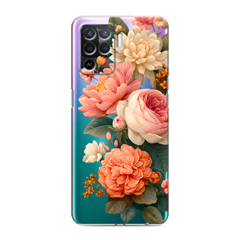 Силиконовый противоударный чехол на OPPO Reno5 Lite с принтом цветы Силиконовый противоударный чехол на OPPO Reno5 Lite с принтом цветы
