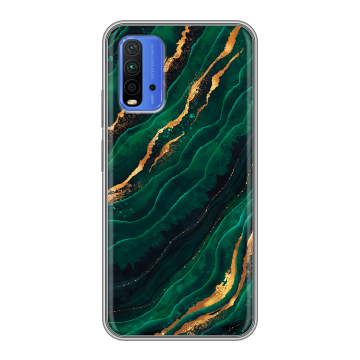 Силиконовый чехол на Xiaomi RedMi 9T с принтом Мрамор зеленое золото Силиконовый чехол на Xiaomi RedMi 9T с принтом Мрамор зеленое золото