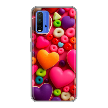 Силиконовый чехол на Xiaomi RedMi 9T с принтом Сердечки Силиконовый чехол на Xiaomi RedMi 9T с принтом Сердечки