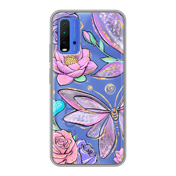 Силиконовый чехол на Xiaomi RedMi 9T с принтом Бабочки и цветы Силиконовый чехол на Xiaomi RedMi 9T с принтом Бабочки и цветы