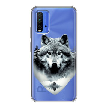 Силиконовый чехол на Xiaomi RedMi 9T с принтом Волк в лесу Силиконовый чехол на Xiaomi RedMi 9T с принтом Волк в лесу