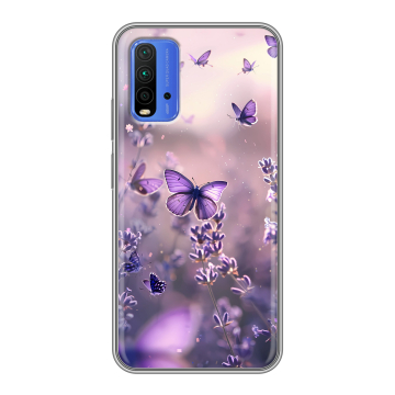 Силиконовый чехол на Xiaomi RedMi 9T с принтом бабочки и лаванда