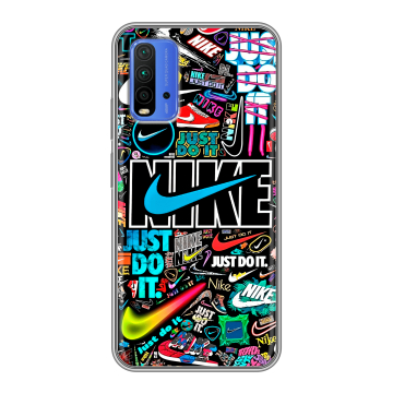 Силиконовый чехол на Xiaomi RedMi 9T с принтом найк nike черный
