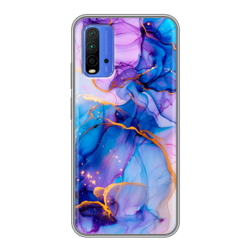 Силиконовый чехол на Xiaomi RedMi 9T с принтом синий мрамор