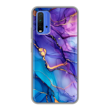 Силиконовый чехол на Xiaomi RedMi 9T с принтом синий мрамор Силиконовый чехол на Xiaomi RedMi 9T с принтом синий мрамор