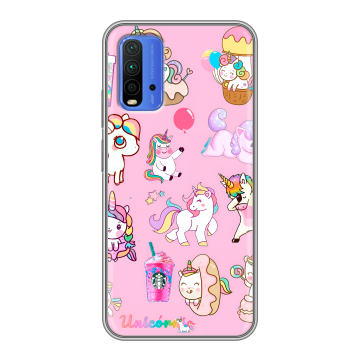 Силиконовый чехол на Xiaomi RedMi 9T с принтом розовые единороги