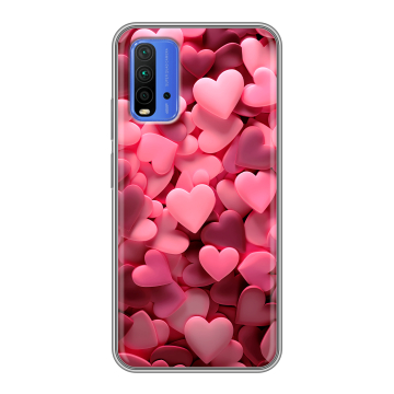 Силиконовый чехол на Xiaomi RedMi 9T с принтом розовые сердечки