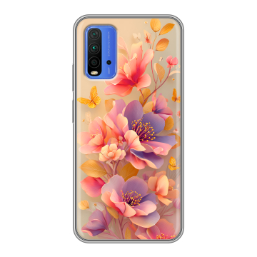 Силиконовый чехол на Xiaomi RedMi 9T с принтом Цветы и бабочки Силиконовый чехол на Xiaomi RedMi 9T с принтом Цветы и бабочки