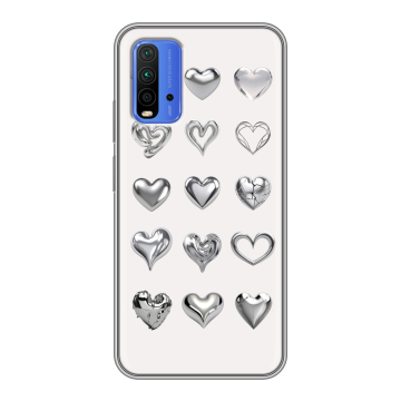 Силиконовый чехол на Xiaomi RedMi 9T с принтом Y2K сердечки Силиконовый чехол на Xiaomi RedMi 9T с принтом Y2K сердечки