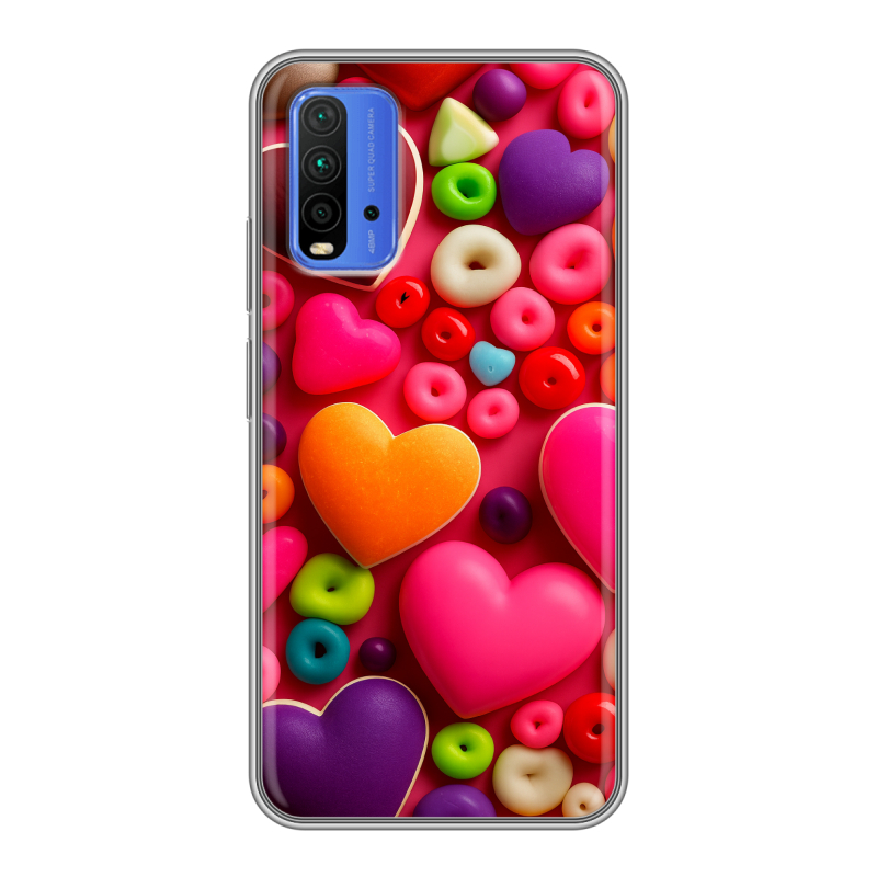 Силиконовый чехол на Xiaomi RedMi 9T с принтом Сердечки Силиконовый чехол на Xiaomi RedMi 9T с принтом Сердечки
