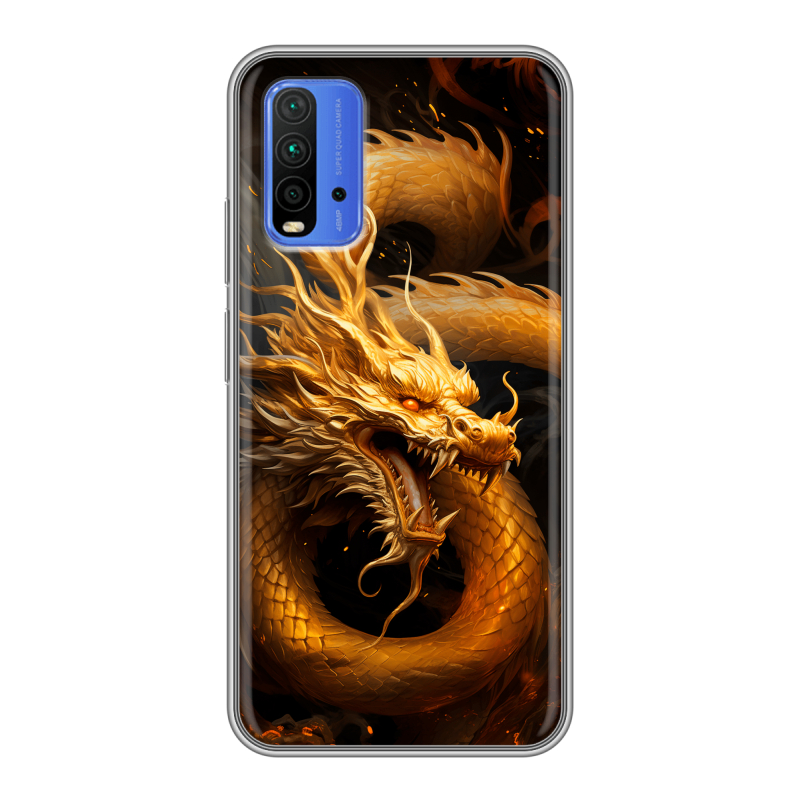 Силиконовый противоударный чехол на Xiaomi RedMi 9T с принтом Золотой дракон Силиконовый противоударный чехол на Xiaomi RedMi 9T с принтом Золотой дракон