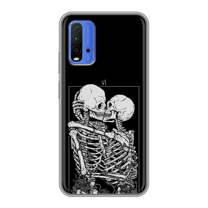 Силиконовый противоударный чехол на Xiaomi RedMi 9T с принтом Поцелуй скелетов Силиконовый противоударный чехол на Xiaomi RedMi 9T с принтом Поцелуй скелетов