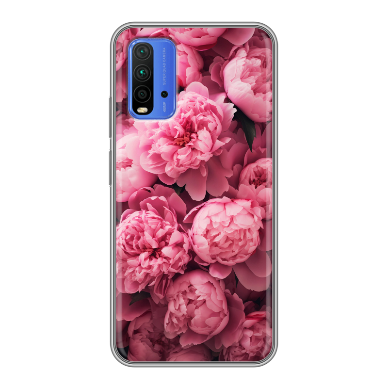 Силиконовый чехол на Xiaomi RedMi 9T с принтом цветы пионы Силиконовый чехол на Xiaomi RedMi 9T с принтом цветы пионы