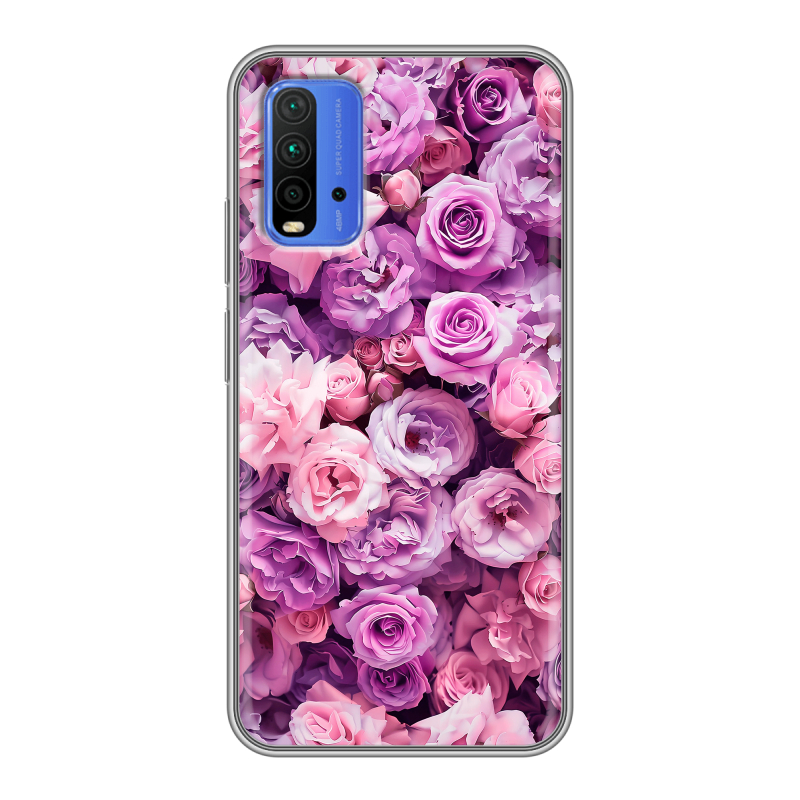Силиконовый чехол на Xiaomi RedMi 9T с принтом лавандовые розы Силиконовый чехол на Xiaomi RedMi 9T с принтом лавандовые розы
