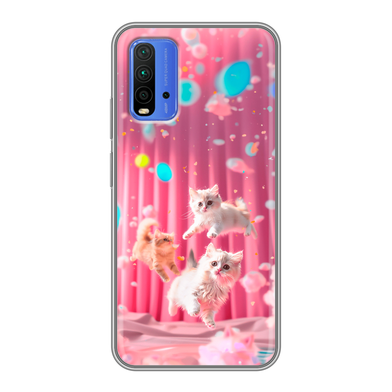 Силиконовый чехол на Xiaomi RedMi 9T с принтом милые котики Силиконовый чехол на Xiaomi RedMi 9T с принтом милые котики