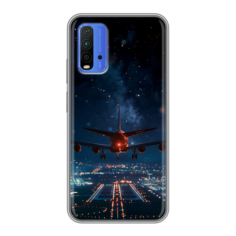 Силиконовый противоударный чехол на Xiaomi RedMi 9T с принтом самолет Силиконовый противоударный чехол на Xiaomi RedMi 9T с принтом самолет