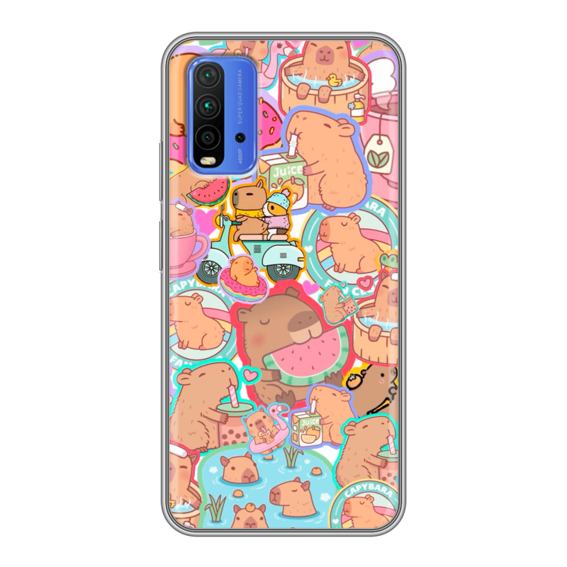 Силиконовый чехол на Xiaomi RedMi 9T с принтом капибары Силиконовый чехол на Xiaomi RedMi 9T с принтом капибары