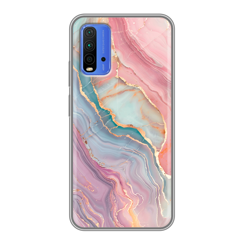 Силиконовый чехол на Xiaomi RedMi 9T с принтом розовый мрамор Силиконовый чехол на Xiaomi RedMi 9T с принтом розовый мрамор