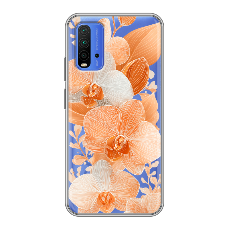 Силиконовый чехол на Xiaomi RedMi 9T с принтом Бежевые цветы Силиконовый чехол на Xiaomi RedMi 9T с принтом Бежевые цветы