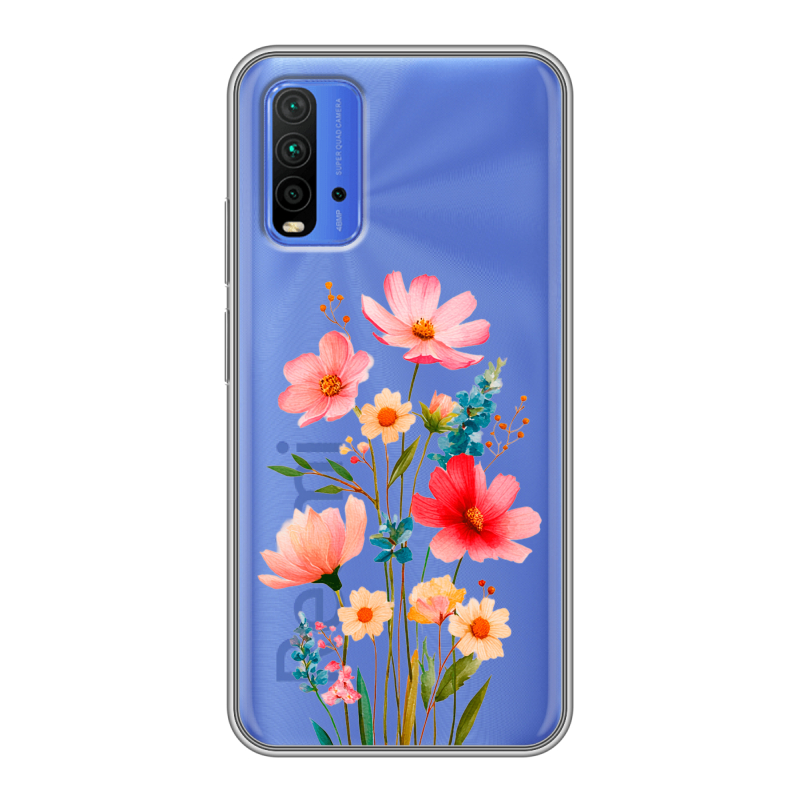 Силиконовый противоударный чехол на Xiaomi RedMi 9T с принтом Цветы Силиконовый противоударный чехол на Xiaomi RedMi 9T с принтом Цветы