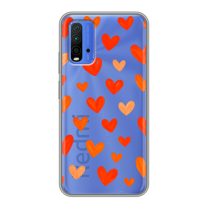 Силиконовый чехол на Xiaomi RedMi 9T с принтом Сердечки Силиконовый чехол на Xiaomi RedMi 9T с принтом Сердечки