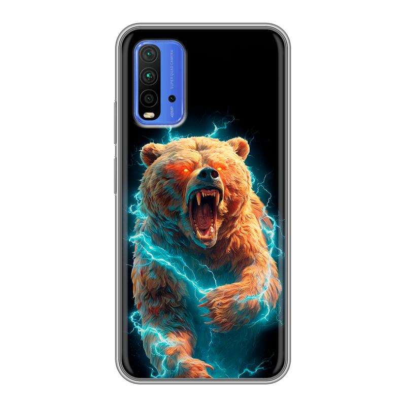 Силиконовый противоударный чехол на Xiaomi RedMi 9T с принтом Медведь Силиконовый противоударный чехол на Xiaomi RedMi 9T с принтом Медведь