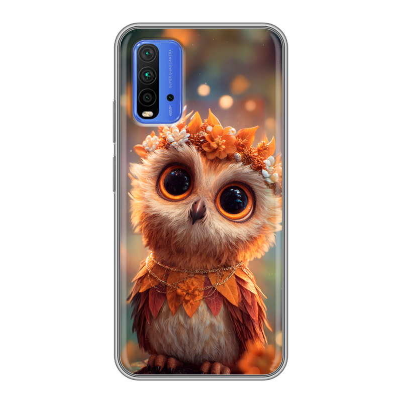 Силиконовый противоударный чехол на Xiaomi RedMi 9T с принтом Милая сова Силиконовый противоударный чехол на Xiaomi RedMi 9T с принтом Милая сова