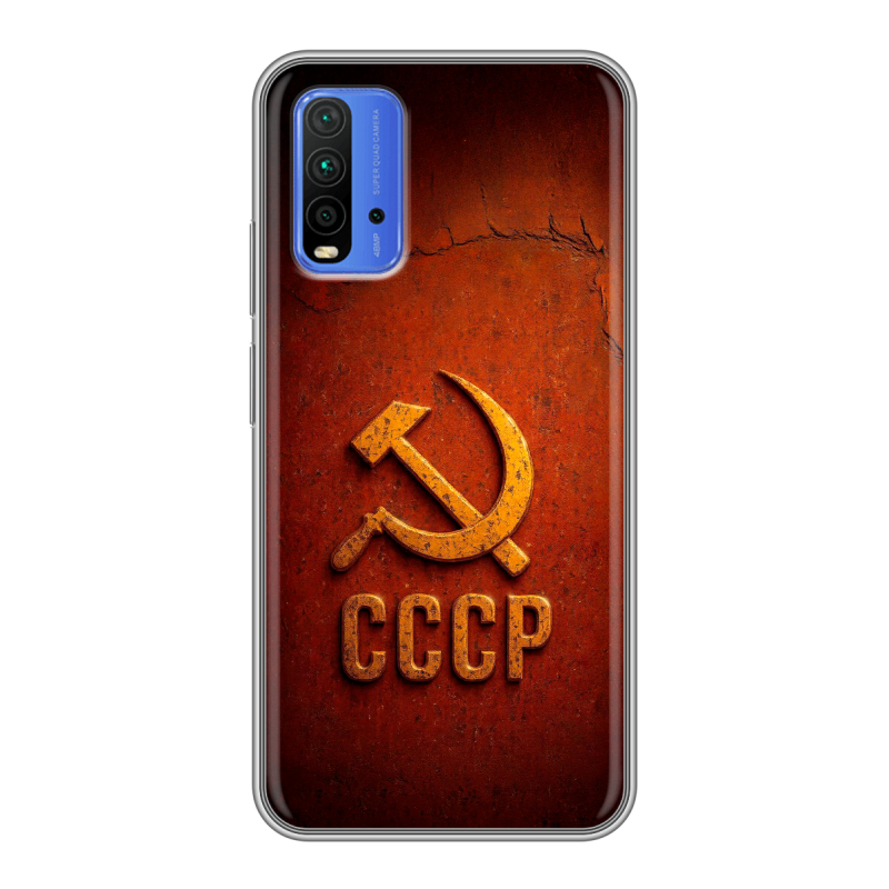 Силиконовый противоударный чехол на Xiaomi RedMi 9T с принтом Флаг Герб СССР Силиконовый противоударный чехол на Xiaomi RedMi 9T с принтом Флаг Герб СССР