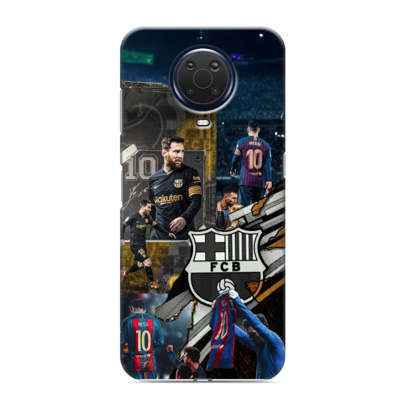 Силиконовый противоударный чехол на Nokia G20 с принтом Messi Barcelona Силиконовый противоударный чехол на Nokia G20 с принтом Messi Barcelona