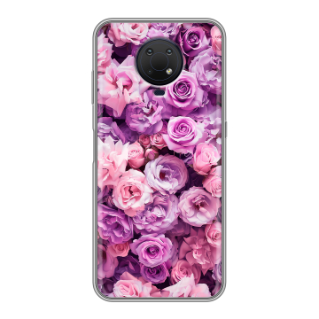 Силиконовый противоударный чехол на Nokia G10 с принтом лавандовые розы Силиконовый противоударный чехол на Nokia G10 с принтом лавандовые розы