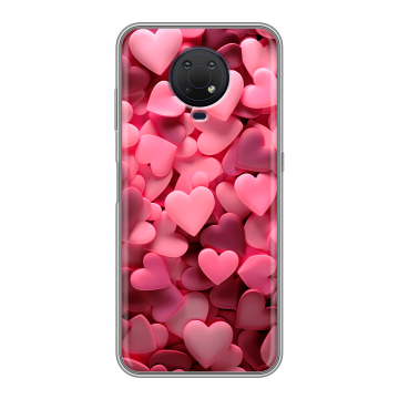 Силиконовый противоударный чехол на Nokia G10 с принтом розовые сердечки Силиконовый противоударный чехол на Nokia G10 с принтом розовые сердечки