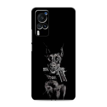 Силиконовый чехол на Vivo X60 Pro с принтом Доберман и пистолет Силиконовый чехол на Vivo X60 Pro с принтом Доберман и пистолет