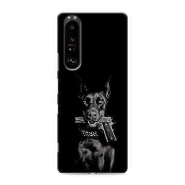 Силиконовый чехол на Sony Xperia 1 III с принтом Доберман и пистолет Силиконовый чехол на Sony Xperia 1 III с принтом Доберман и пистолет