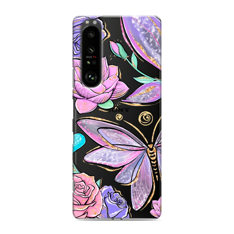 Пластиковый чехол на Sony Xperia 1 III с принтом Бабочки и цветы Пластиковый чехол на Sony Xperia 1 III с принтом Бабочки и цветы