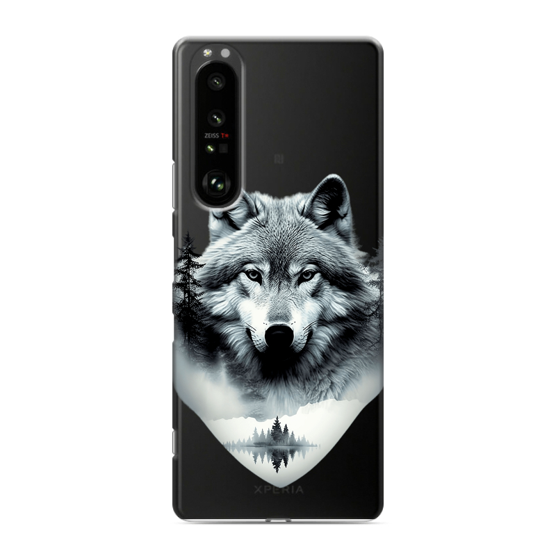 Силиконовый противоударный чехол на Sony Xperia 1 III с принтом Волк в лесу Силиконовый противоударный чехол на Sony Xperia 1 III с принтом Волк в лесу