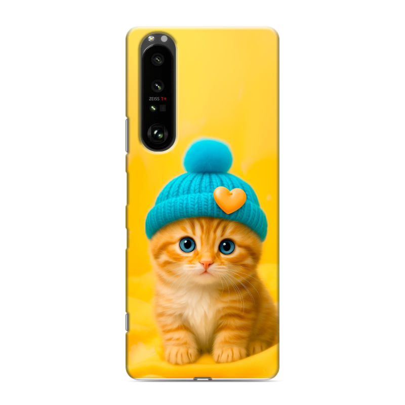 Пластиковый чехол на Sony Xperia 1 III с принтом Котенок в шапке Пластиковый чехол на Sony Xperia 1 III с принтом Котенок в шапке