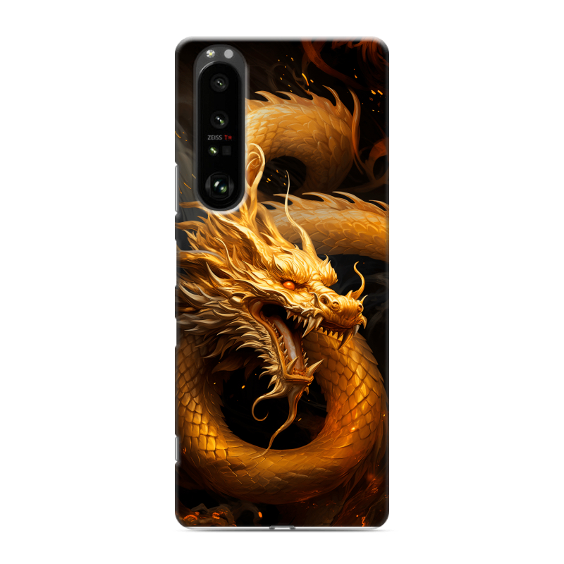 Силиконовый противоударный чехол на Sony Xperia 1 III с принтом Золотой дракон Силиконовый противоударный чехол на Sony Xperia 1 III с принтом Золотой дракон