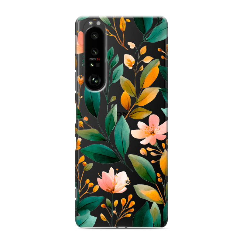 Пластиковый чехол на Sony Xperia 1 III с принтом Цветы паттерн Пластиковый чехол на Sony Xperia 1 III с принтом Цветы паттерн