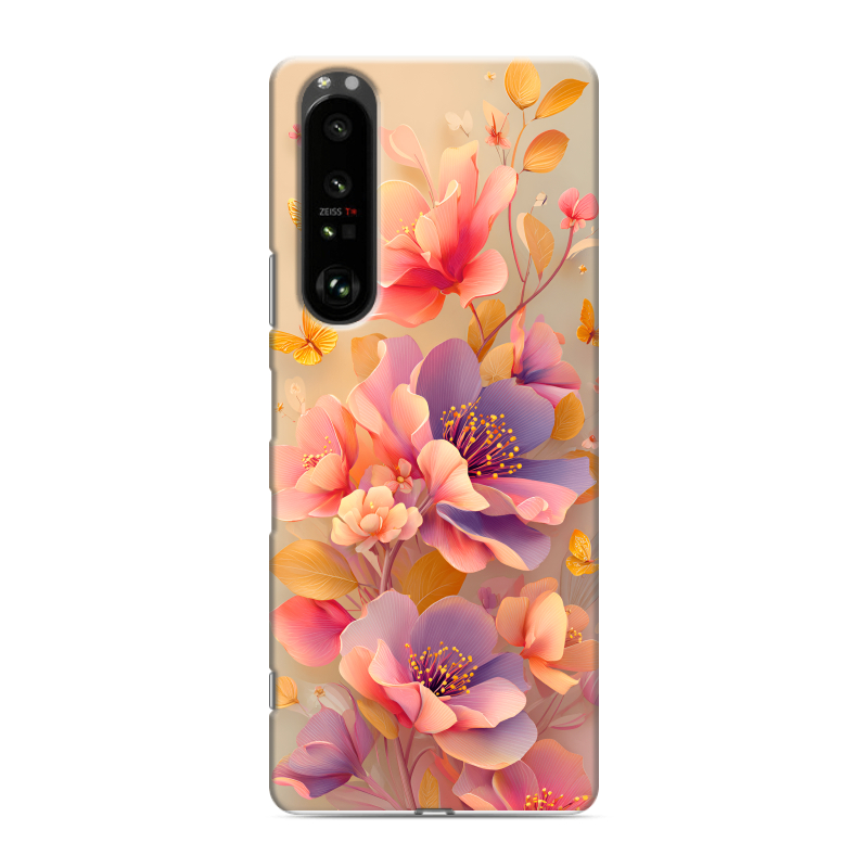 Пластиковый чехол на Sony Xperia 1 III с принтом Цветы и бабочки Пластиковый чехол на Sony Xperia 1 III с принтом Цветы и бабочки