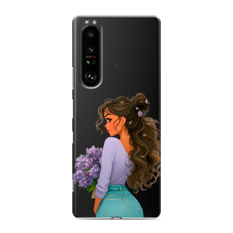 Пластиковый чехол на Sony Xperia 1 III с принтом девушка цветы Пластиковый чехол на Sony Xperia 1 III с принтом девушка цветы
